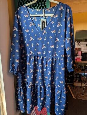 BNWT 3XL Blue Floral Tiered Dress **SEE NOTES**